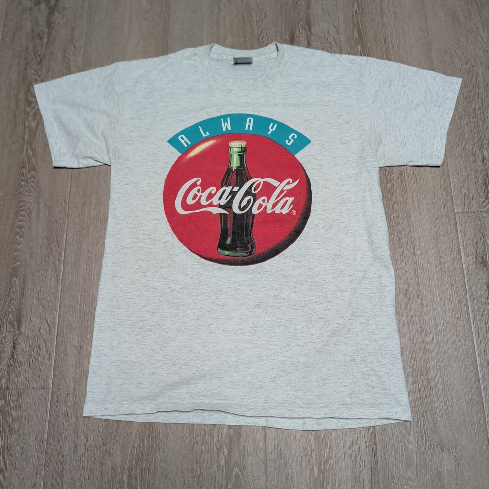 Vintage 90s‎ Oneita Coca-Cola T-Shirt Mens L Fits M Gray Always Coke Bottle